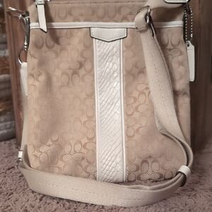Coach Beige and Cream Signature Crossbody Bag